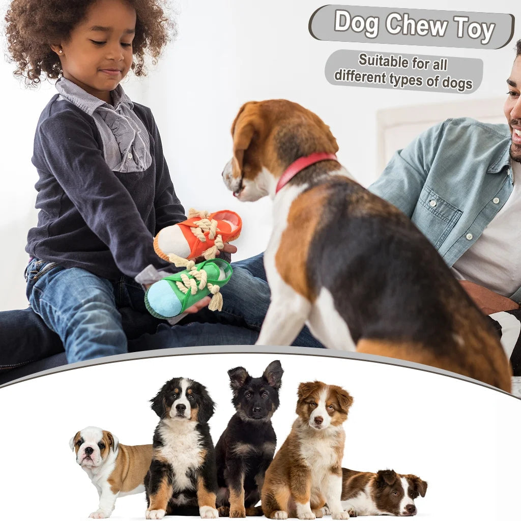 2PCS Durable Dog Shoe Toys, Interactive Squeaky Chew Shoes Toy for Puppy, Orange and Green