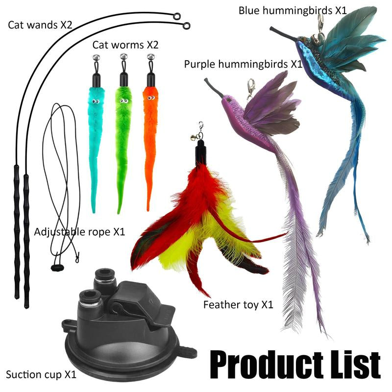 2 Wands with Base &2 Wands with 6 Feather Interactive Cat Toy Set