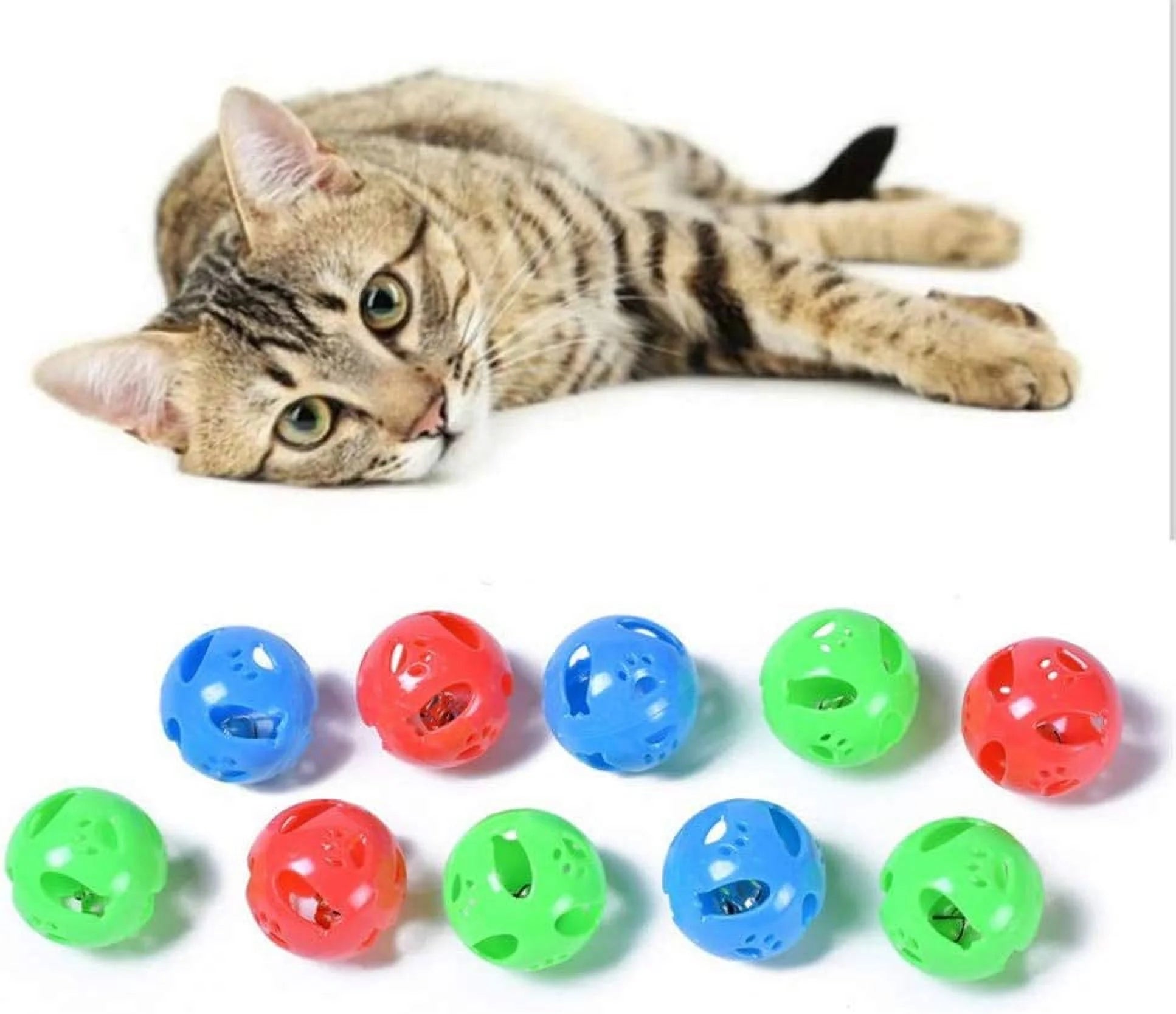 10 Pieces Pet Cat Kitten Play Balls with Jingle Bell Pounce Rattle Toy Random Color