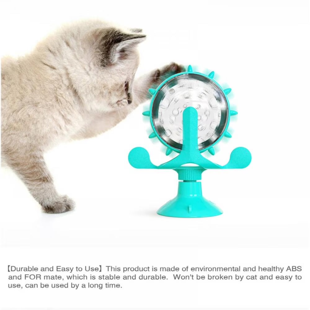 Cat Food Puzzle, Windmill Cat Toy, Turntable Food Dispenser, Multifunctional Interactive Teasing, Funny Kitten Toys Cat Leaking Food Puzzle Toy with Strong Suction Cup