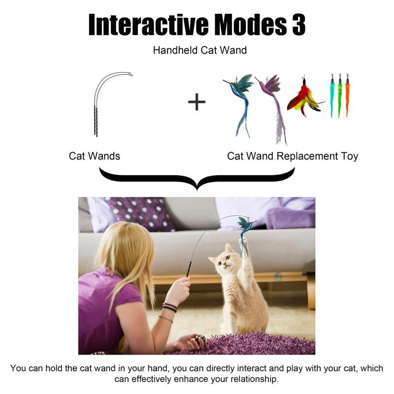 2 Wands with Base &2 Wands with 6 Feather Interactive Cat Toy Set